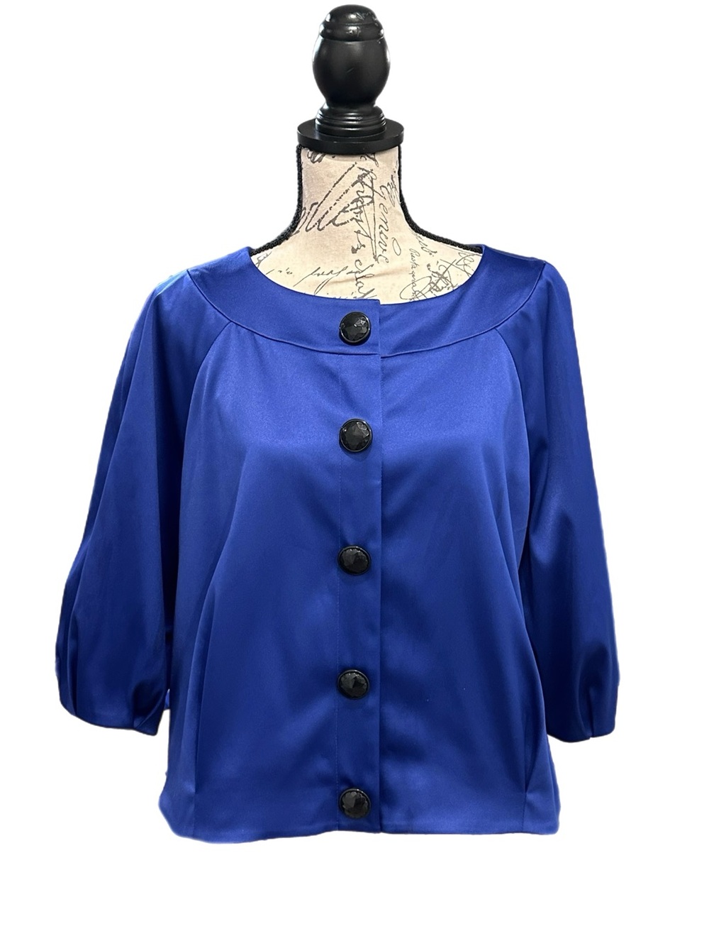 Vtg Apostrophe Royal Blue Satin Button Up Blouse/Jacket NWT Sz XL Petite